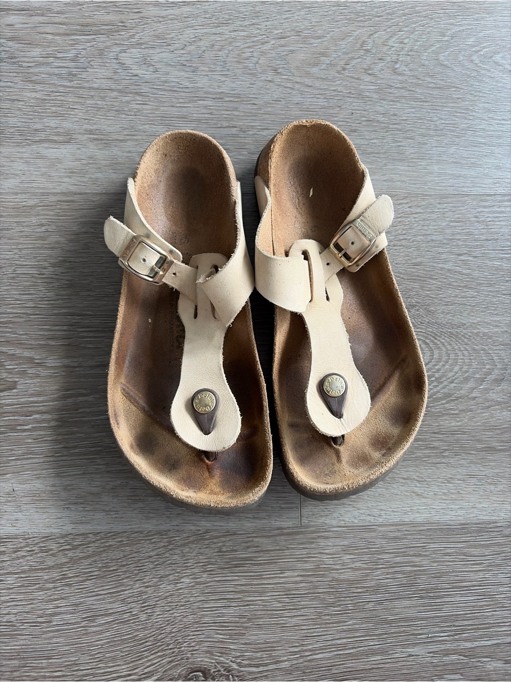 Betula‎ Beige Leather Thong Sandals with Buckle